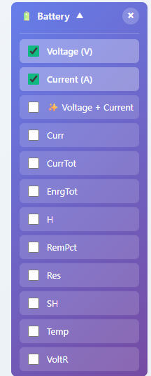 Expanded tag card showing selectable fields